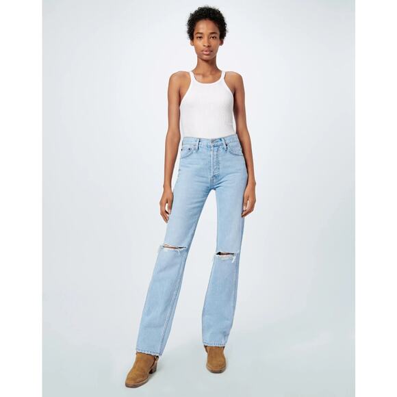 RE/DONE Size 28 High Rise Loose Bleach Destroy Denim Jeans $295 msrp G21-11